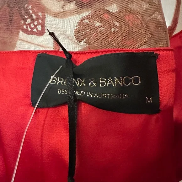 Bronx and Banco Della Rouge Mini Dress Red Floral Sheer Embellished Sz Medium 6 - Picture 4 of 12